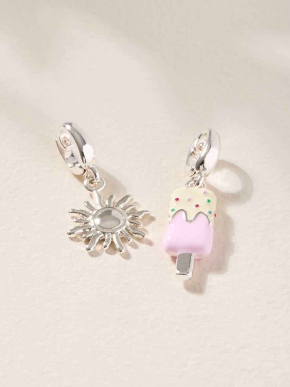 Francesca’s Silver Sun and Ice Cream Charm Set NWT